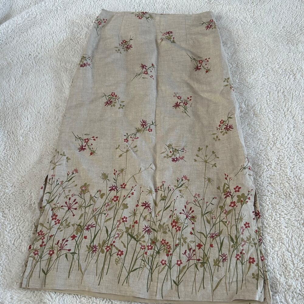 Mix Nouveau Womens Linen Skirt Biege Peasant Maxi Cottage Core Soft Floral 12 - Picture 4 of 5